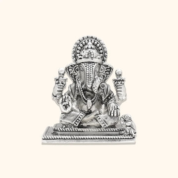 925 Antique Silver Matte Ganesh Idol with Rhodium and Lacquer Coating for Anti-tarnish.